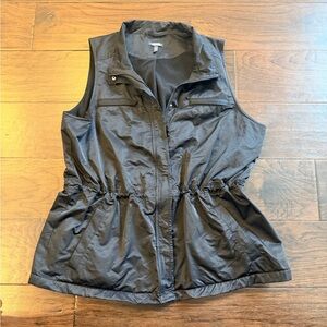 Eileen Fisher Vest Cinched Waist Pockets Snap Zip Up Lined
